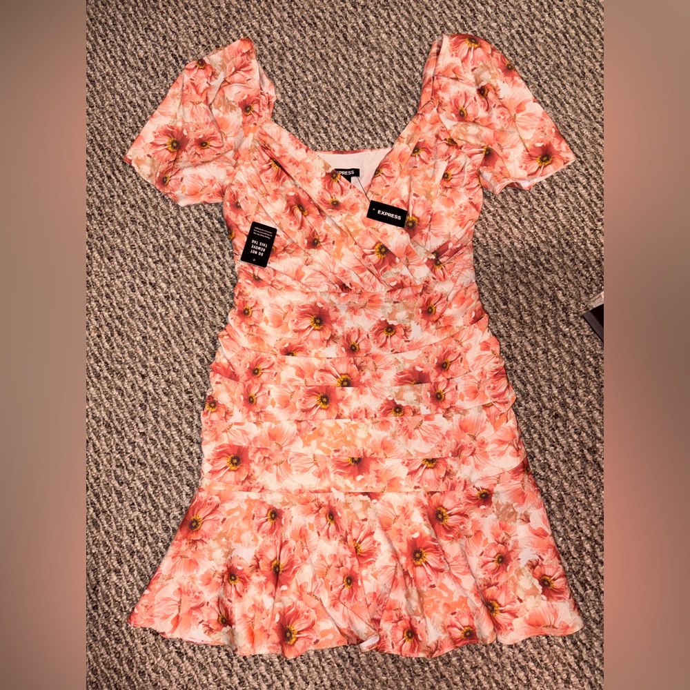 Express Floral Peach Mini Dress